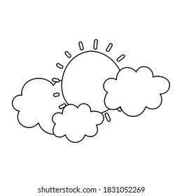 imagen vectorial del estilo de icono de línea aislada del sol de dibujos animados y nubes