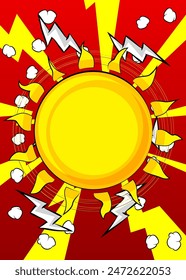 Cartoon Sun, comic book illustration. Retro vector comics pop art design.