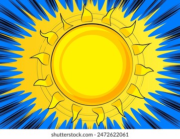 Cartoon Sun, comic book illustration. Retro vector comics pop art design.