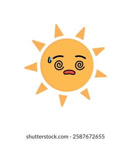 A cartoon sun with a confused face. The sun is yellow and has a confused expression.
