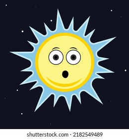 Cartoon Sun confused look on face with blue rays