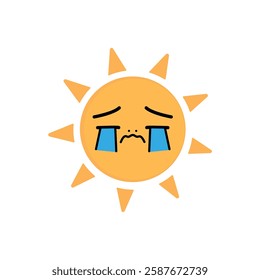 A cartoon sun with a Crying Face. The sun is yellow and has a sad expression.