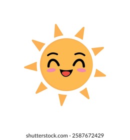 A cartoon sun with a curved eyes Happy face. The sun is yellow and has a happy expression.