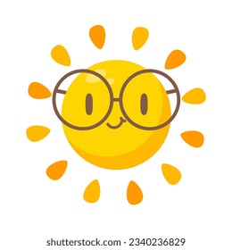 Cartoon sun with cute cartoon faces for children.