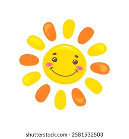 Cartoon sun with a face.For children's design. Vector stock image isolated on white background. Single clipart