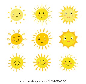 Flat Cartoon Set Sun Vector Illustration Stock Vector (Royalty Free ...