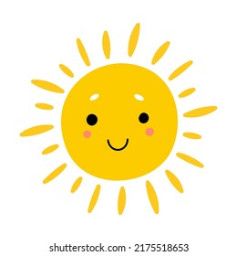 Cartoon sun flat icon. Happy sunshine emodji, isolated vector illustration collection. Emoticons and summer concept