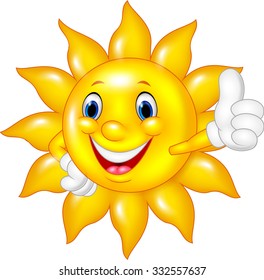 Cartoon sun  giving thumb up isolated on white background 