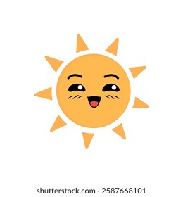 A cartoon sun with a Happy cat face. The sun is yellow and has a to happy expression.