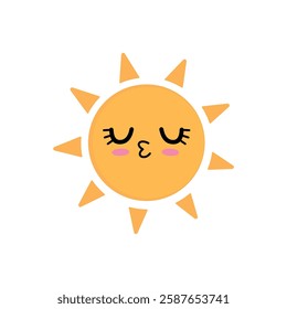 A cartoon sun with a Happyness face. The sun is yellow and has a happy expression.