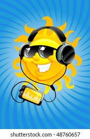 cartoon sun with headphone