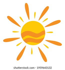 Cartoon sun icon. Yellow suns circle, bright natural lighting object. Heating sunshine, isolated spring warm season utter vector symbol.