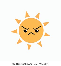 A cartoon sun with a judging face. The sun is yellow and has a judging expression.