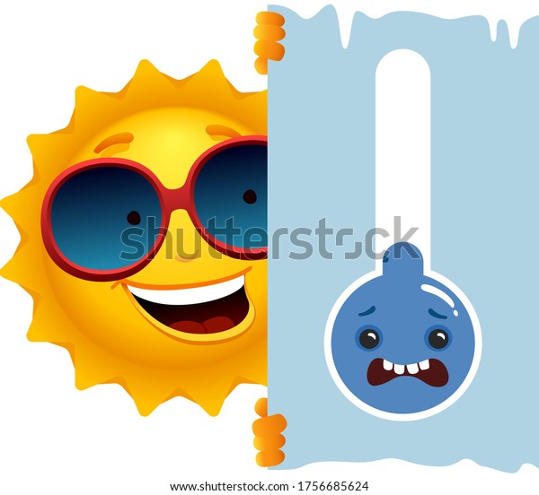 寒い寒さを感じるカートーンの太陽のイラスト 寒さを感じる太陽の漫画のベクターイラストアイコン のベクター画像素材 ロイヤリティフリー