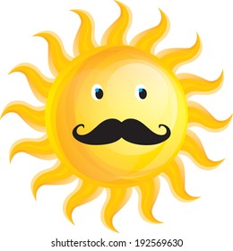 Cartoon sun with mustache, vector illustration