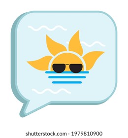 Cartoon sun over the sea icon. Flat style illustration.