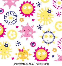 cartoon sun pattern on white background vector illustration