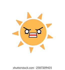 A cartoon sun with a shouting face. The sun is yellow and has a angry expression.