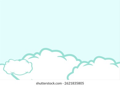a cartoon sun is sitting on clouds with bird, Blue sky and sun with clouds background.
