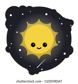 Cartoon sun in the sky - isolated vector illustration