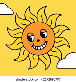cartoon sun sky, retro style