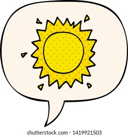 cartoon sun with speech bubble in comic book style