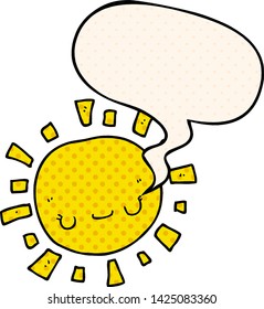 Cartoon-Sonne mit Sprachblase im Comicbuchstil