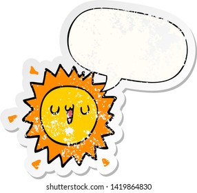 sol de dibujos animados con burbuja de habla pegatina vieja angustiada