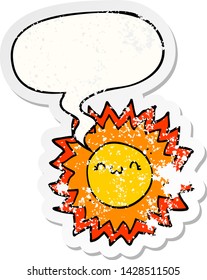 sol de dibujos animados con burbuja de habla pegatina vieja angustiada