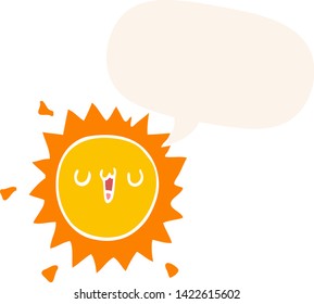 cartoon sun with speech bubble in retro style