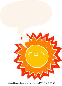 cartoon sun with speech bubble in retro style