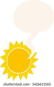 sol de dibujos animados con burbuja de habla en estilo retro