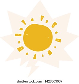 cartoon sun with speech bubble in retro style