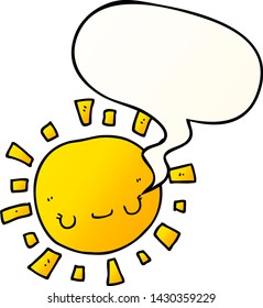 sol de dibujos animados con burbuja de habla en un estilo de gradiente suave