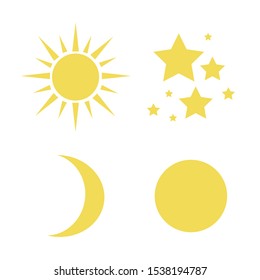
Cartoon sun, stars, month on a white background. vector