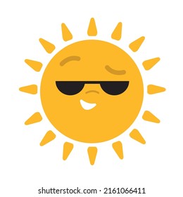 cartoon sun with sunglasses icon flat