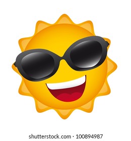 Cartoon Sun With Sunglasses Isolated Over White Background. Vector