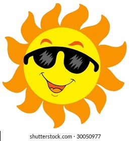 Cartoon Sun With Sunglasses - Vector Illustration.