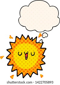 cartoon sun with thought bubble in comic book style