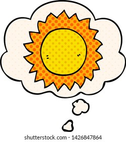 cartoon sun with thought bubble in comic book style