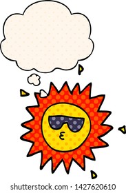 sol de dibujos animados con burbuja de pensamientos al estilo de un libro de historietas