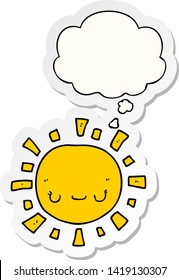 sol de dibujos animados con burbuja de pensamiento como pegatina impresa