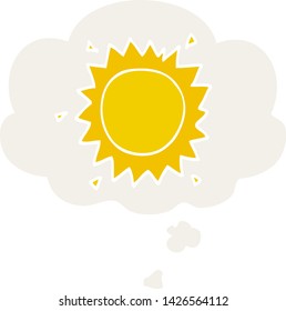 sol de dibujos animados con burbuja de pensamiento en estilo retro
