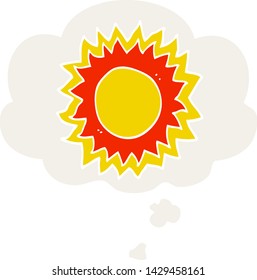 sol de dibujos animados con burbuja de pensamiento en estilo retro