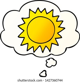 sol de dibujos animados con burbuja de pensamiento en un estilo de gradiente suave