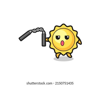 cartoon of sun using nunchaku , cute design