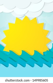 cartoon sun in the waves