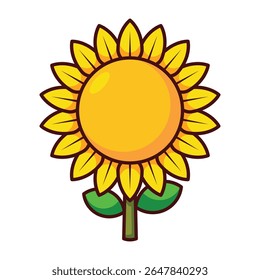 Cartoon sunflower icon with yellow petals isolated on white background