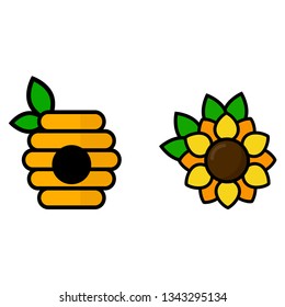 cartoon sunflower with leaves vector and honeyhouse