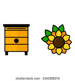 cartoon sunflower with leaves vector image and honeyhouse 